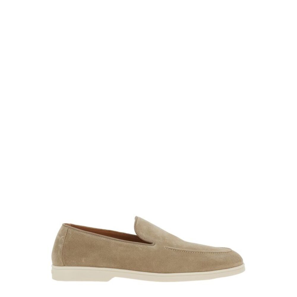 Doucal's Men Beige Loafers With Rubber Sole And Logo On The Suede In For Men